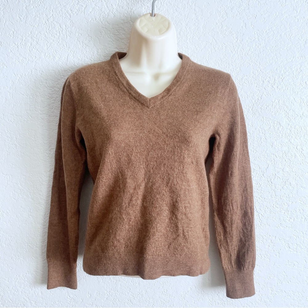 J. Crew Slim Italian Merino Tan Camel V-Neck Sweater SMALL Tollegno 1900 Soft